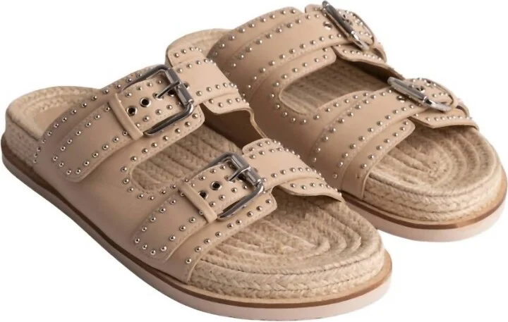 Women's Studded Everyday Buckle Slide Sandal In Natural