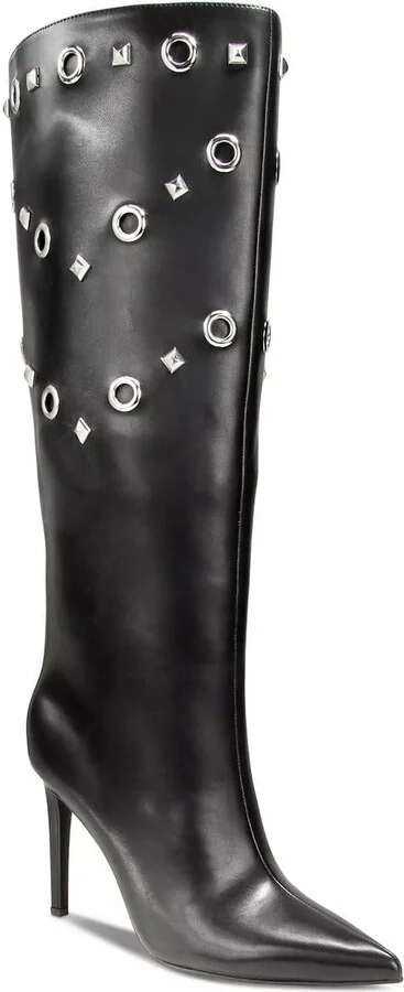 Womens Studded Faux Leather Knee-High Boots