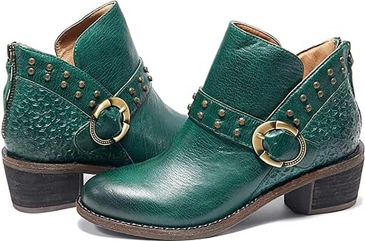 Womens Studded Leather Ankle Boots