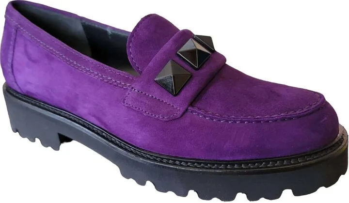 Women's Studded Loafers In Purple Suede