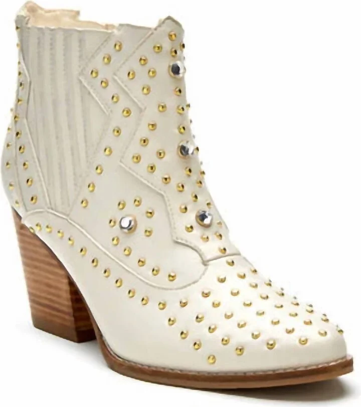 Women's Studded Western Bootie In Cream