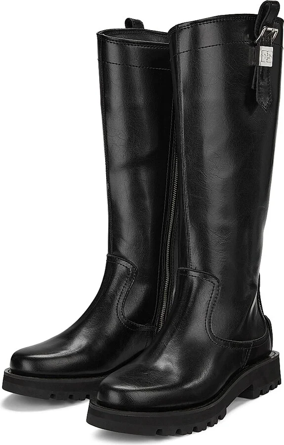 Women's Studs Crinkle Faux-Leather High Boots - Black - Size 5 - Image 2