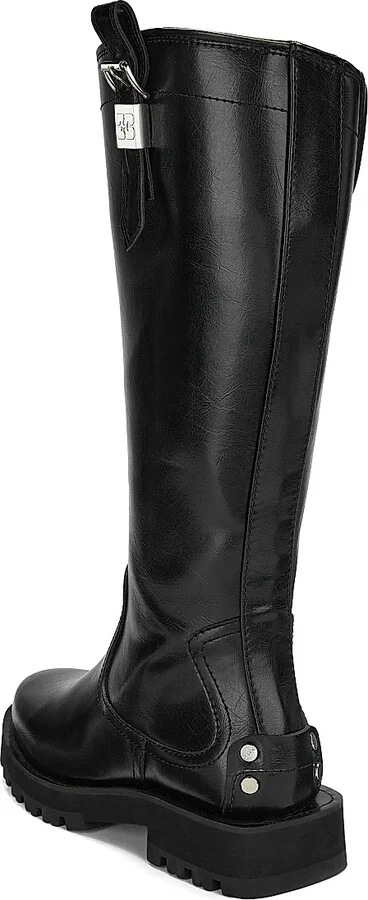 Women's Studs Crinkle Faux-Leather High Boots - Black - Size 5 - Image 3