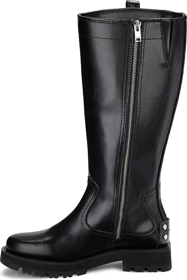 Women's Studs Crinkle Faux-Leather High Boots - Black - Size 5 - Image 5