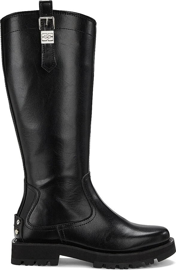 Women's Studs Crinkle Faux-Leather High Boots - Black - Size 5