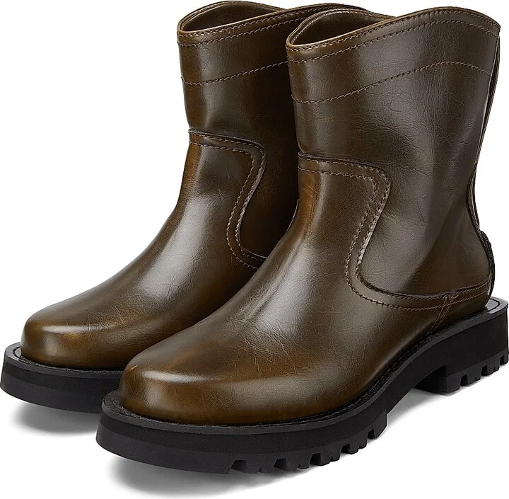Women's Studs Crinkle Faux-Leather High Boots - Dark Olive - Size 5 - Image 2