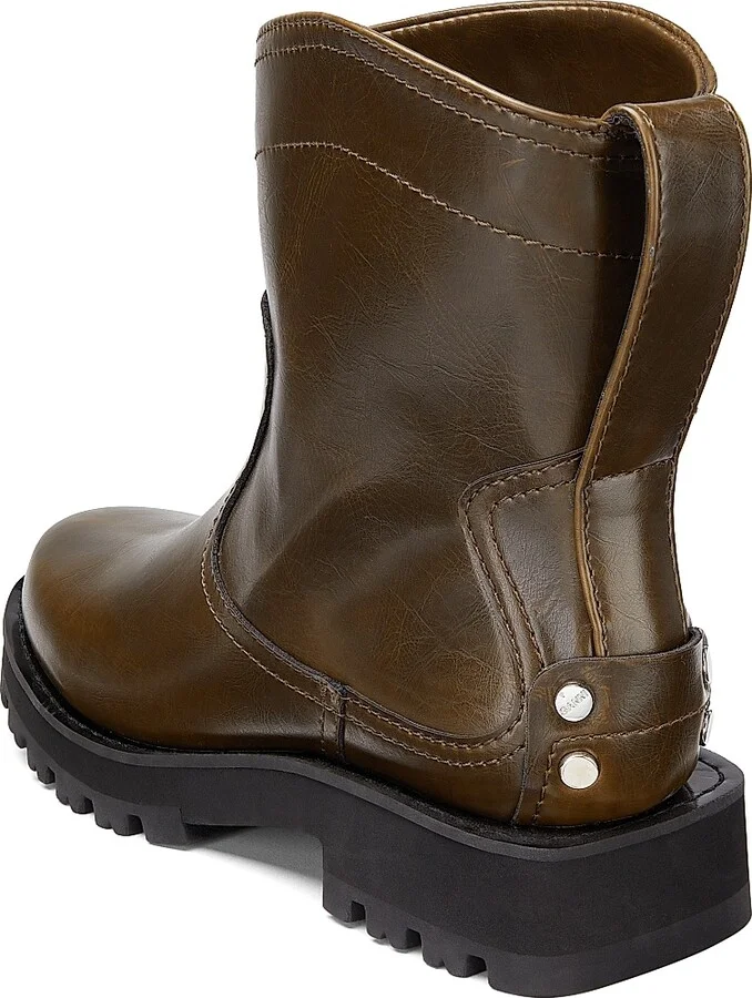 Women's Studs Crinkle Faux-Leather High Boots - Dark Olive - Size 5 - Image 3