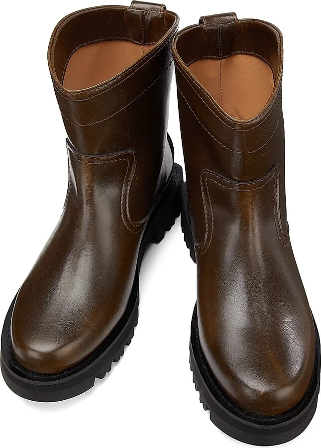 Women's Studs Crinkle Faux-Leather High Boots - Dark Olive - Size 5 - Image 4