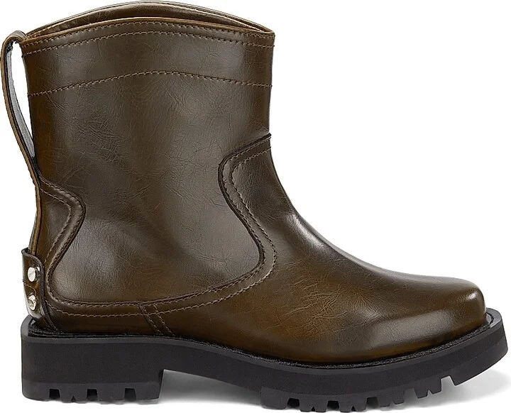 Women's Studs Crinkle Faux-Leather High Boots - Dark Olive - Size 5