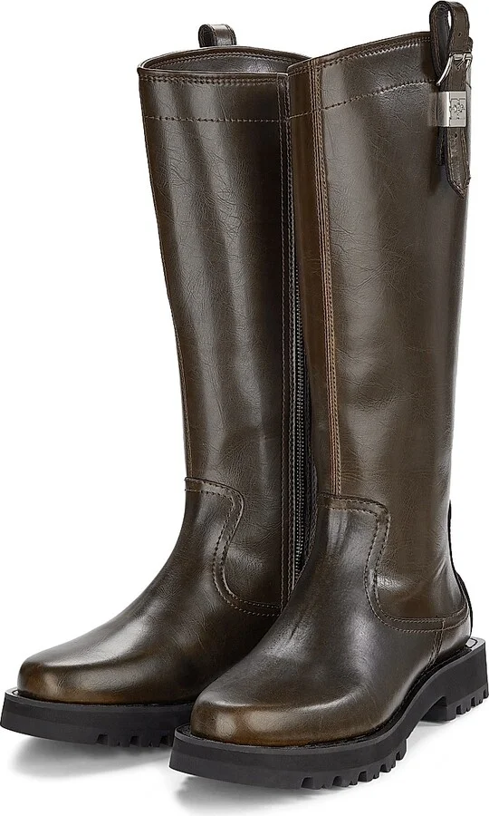 Women's Studs Faux Leather High Boots - Dark Olive - Size 5 - Image 2