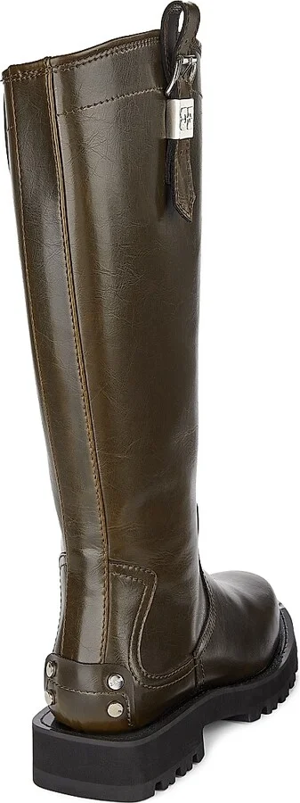 Women's Studs Faux Leather High Boots - Dark Olive - Size 5 - Image 3