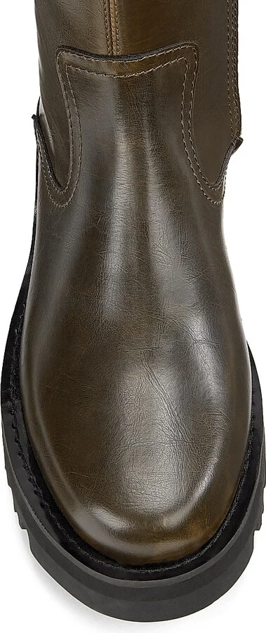 Women's Studs Faux Leather High Boots - Dark Olive - Size 5 - Image 4