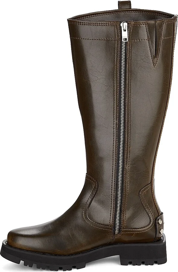 Women's Studs Faux Leather High Boots - Dark Olive - Size 5 - Image 6
