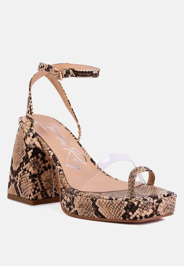 Womens Such Flirt Snake Print Triangular Block Heel Sandals - Image 4
