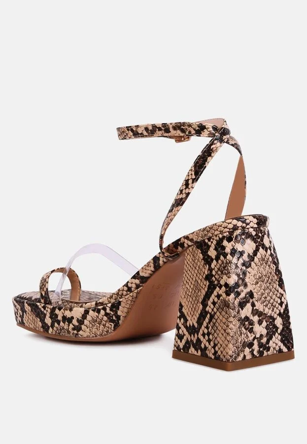 Womens Such Flirt Snake Print Triangular Block Heel Sandals - Image 5