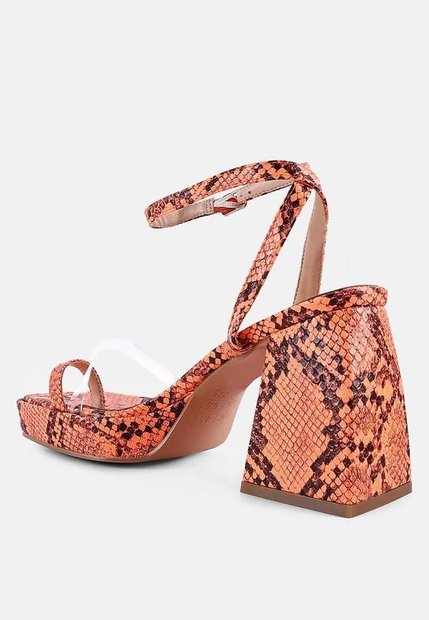 Womens Such Flirt Snake Print Triangular Block Heel Sandals - Image 6