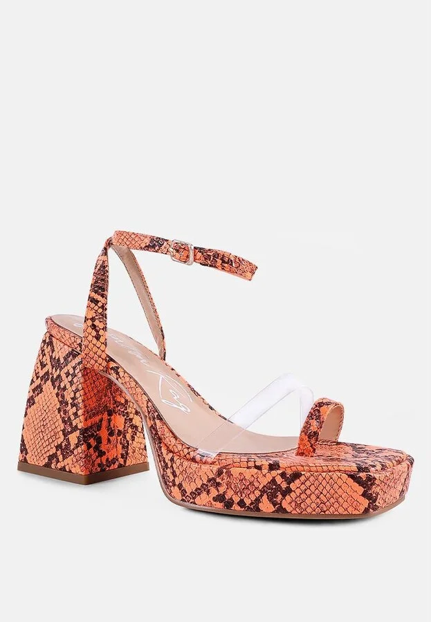 Womens Such Flirt Snake Print Triangular Block Heel Sandals - Image 7