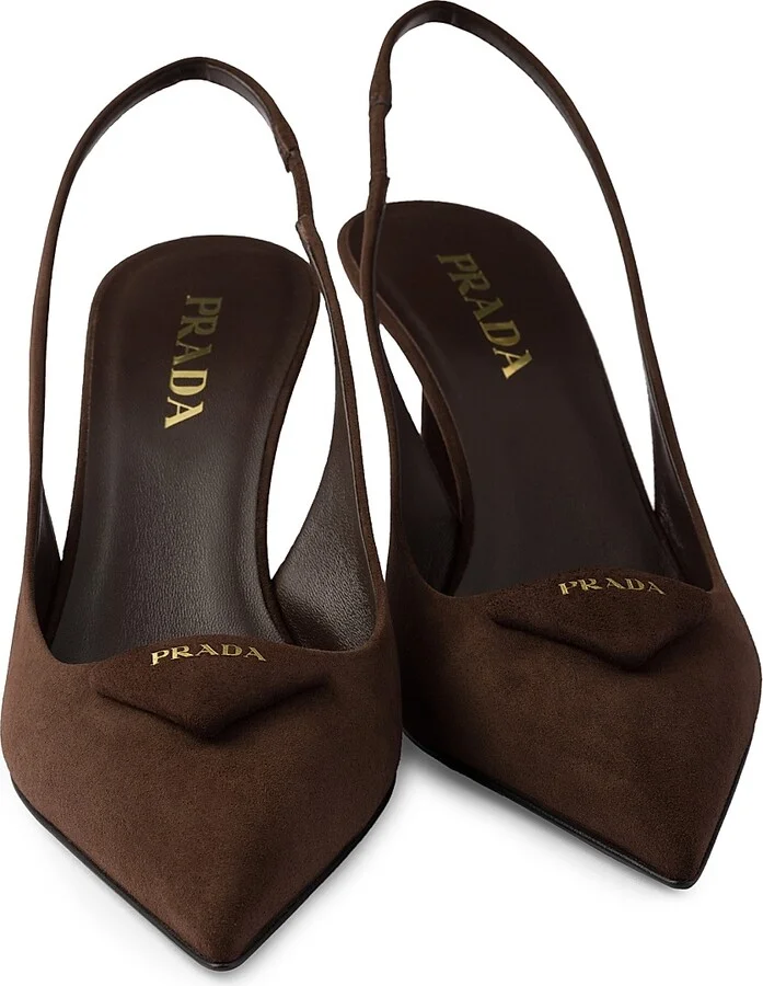 Women's Suede 75MM Slingback Pumps - Brown - Size 9 - Image 4