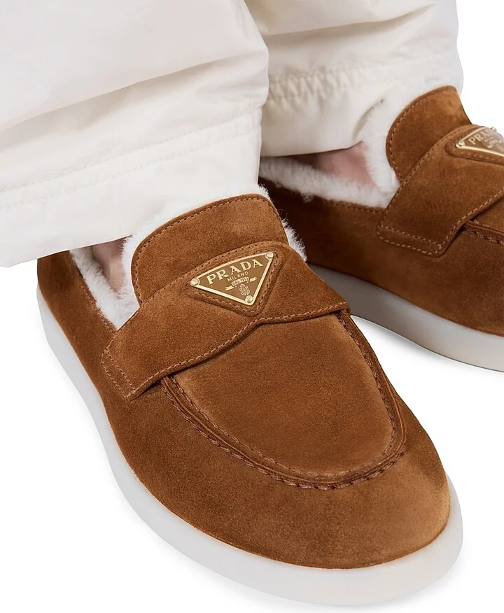 Women's Suede and Shearling Loafers - Brown - Size 7 - Image 2