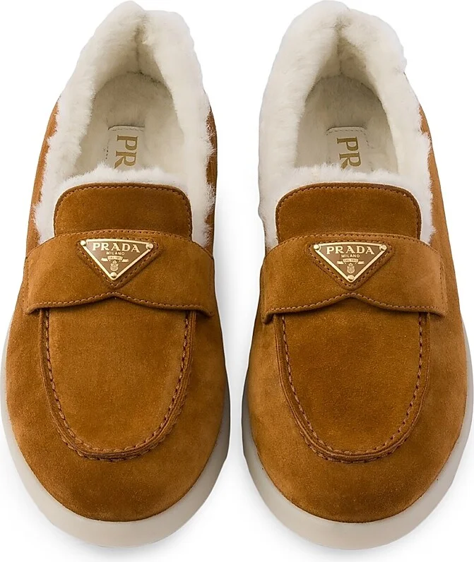 Women's Suede and Shearling Loafers - Brown - Size 7 - Image 3
