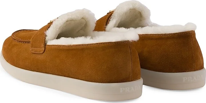 Women's Suede and Shearling Loafers - Brown - Size 7 - Image 4
