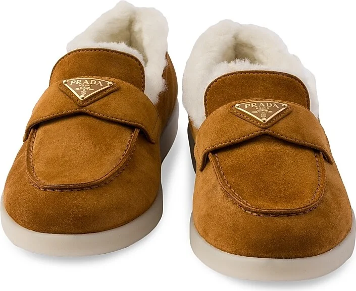 Women's Suede and Shearling Loafers - Brown - Size 7 - Image 5