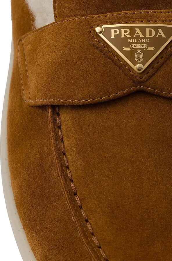 Women's Suede and Shearling Loafers - Brown - Size 7 - Image 6