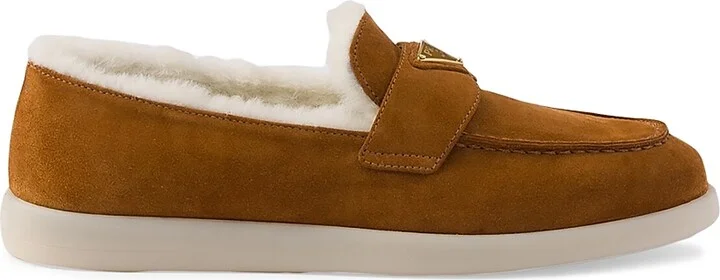Women's Suede and Shearling Loafers - Brown - Size 7