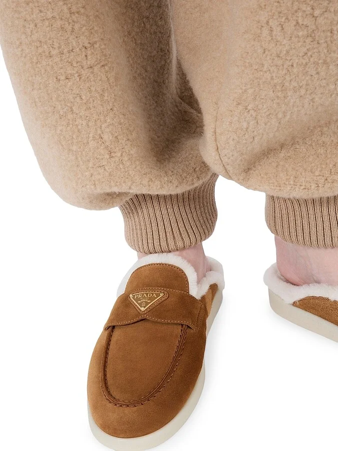Women's Suede and Shearling Mules - Brown - Size 4.5 - Image 2