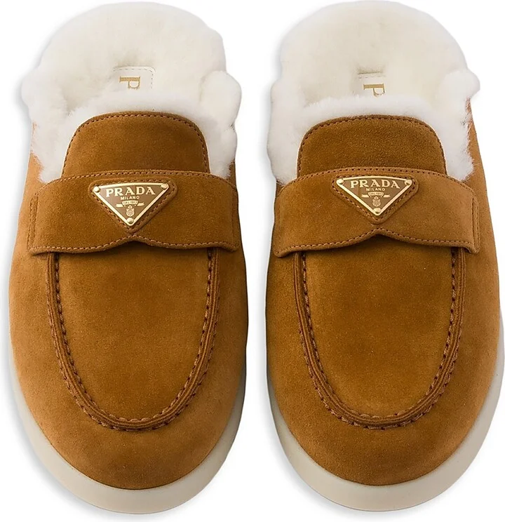 Women's Suede and Shearling Mules - Brown - Size 4.5 - Image 3