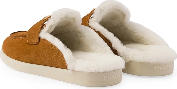 Women's Suede and Shearling Mules - Brown - Size 4.5 - Image 4