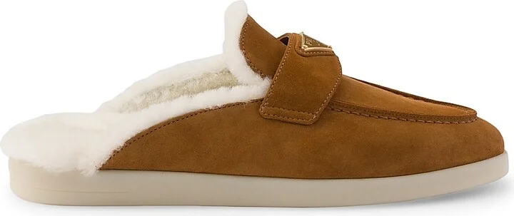 Women's Suede and Shearling Mules - Brown - Size 4.5
