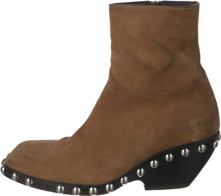 Women's Suede Ankle Sock Boots With Studded Accents In Carmel