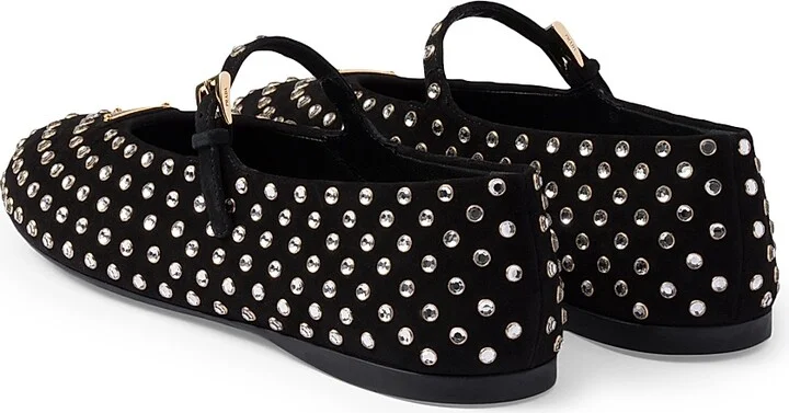 Women's Suede Ballerinas with Crystals - Black - Size 7 - Image 3