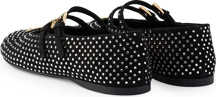 Women's Suede Ballerinas with Crystals - Black - Size 7 - Image 4