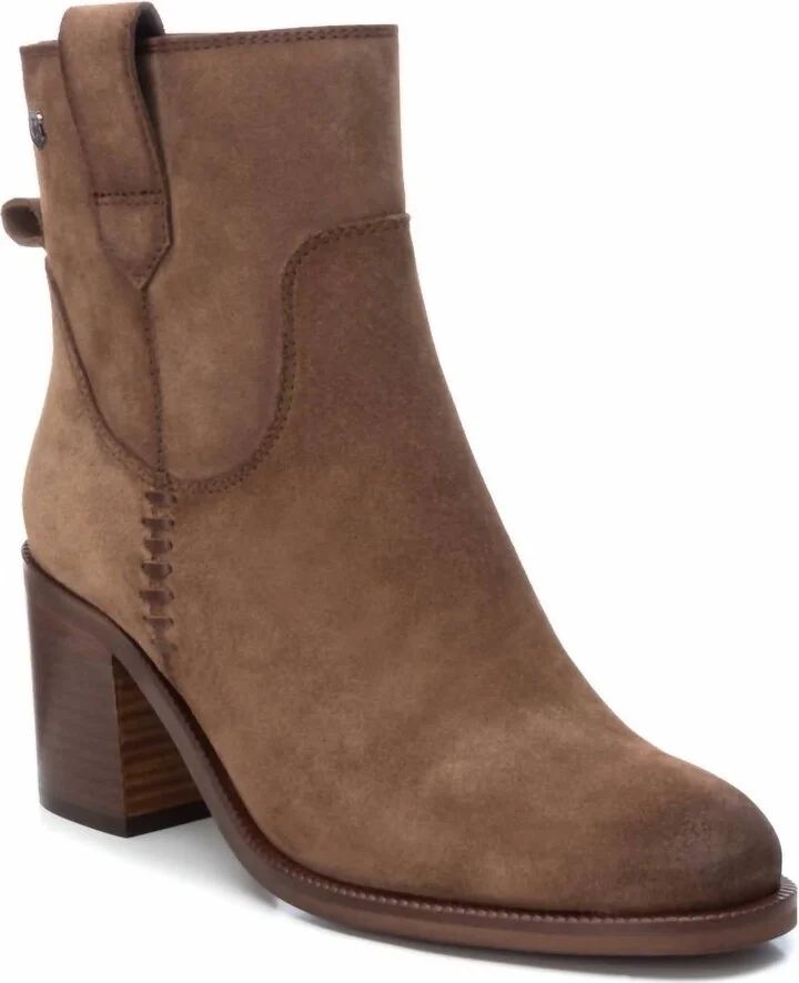 Women's Suede Block Heel Booties In Taupe
