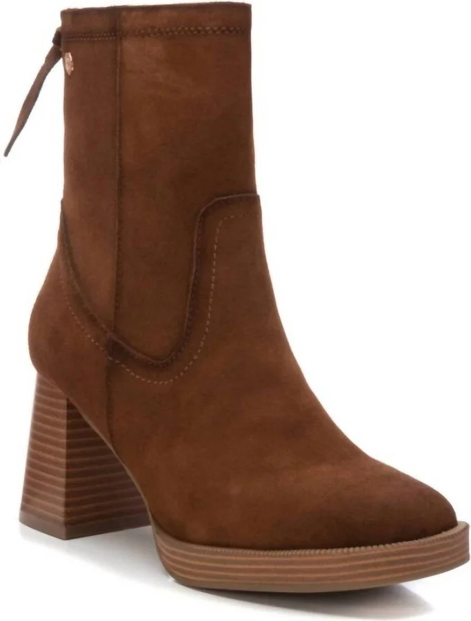Women's Suede Booties In Camel