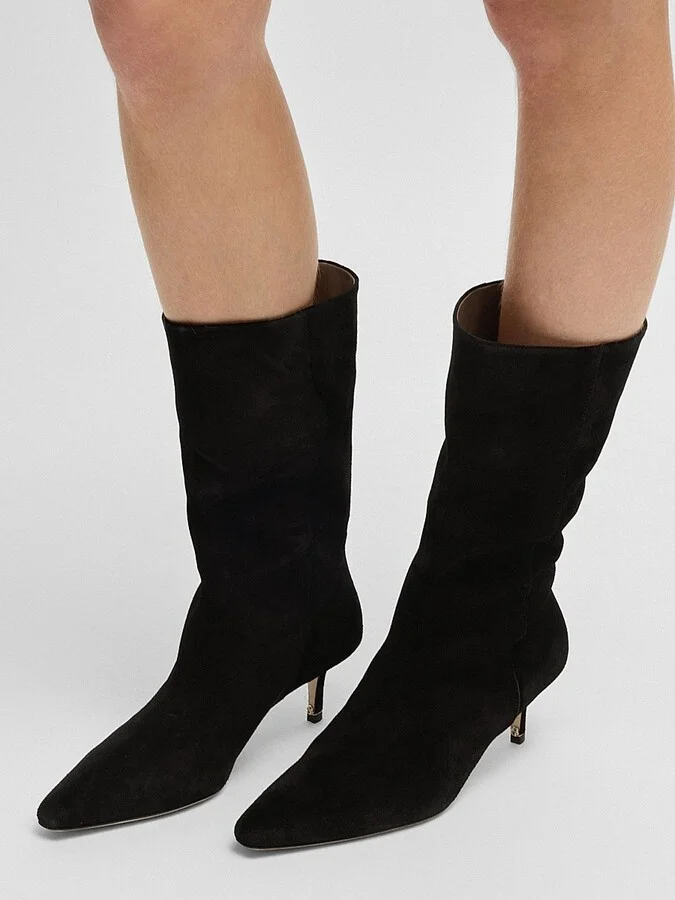 Women's Suede Boots with Double B Monogram - Black - Size 6 - Image 4