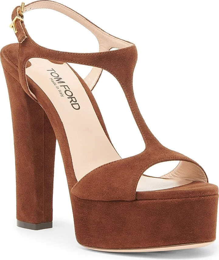 Women's Suede Brass-Embellished High-Heel Sandals - Dark Whisky - Size 7 - Image 2