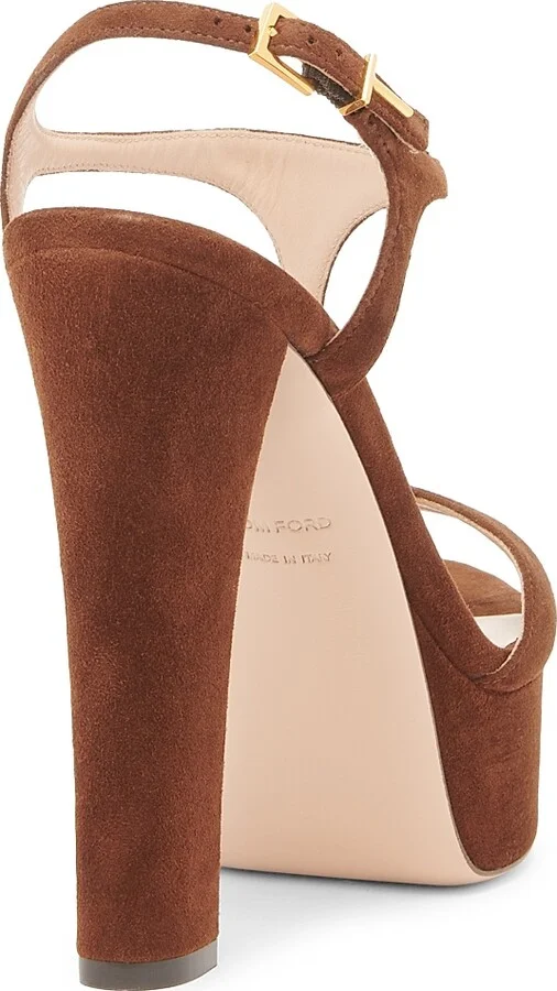 Women's Suede Brass-Embellished High-Heel Sandals - Dark Whisky - Size 7 - Image 3