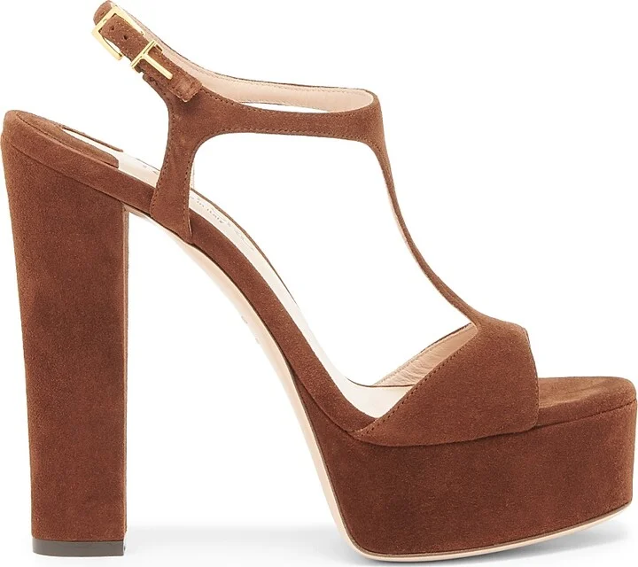 Women's Suede Brass-Embellished High-Heel Sandals - Dark Whisky - Size 7
