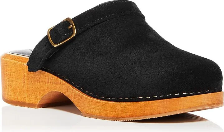 Womens Suede Buckle Clogs