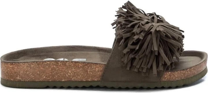 Women's Suede Flat Sandals In Open Green