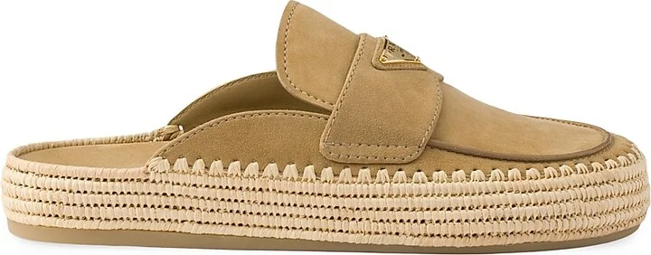 Women's Suede Flatform Mules - Beige Khaki - Size 7