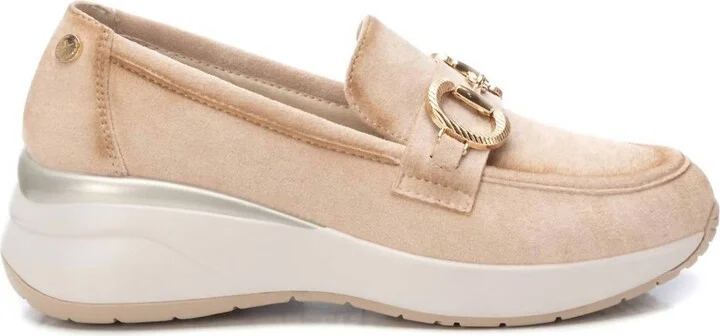 Women's Suede Gold Chain Moccasins In Beige