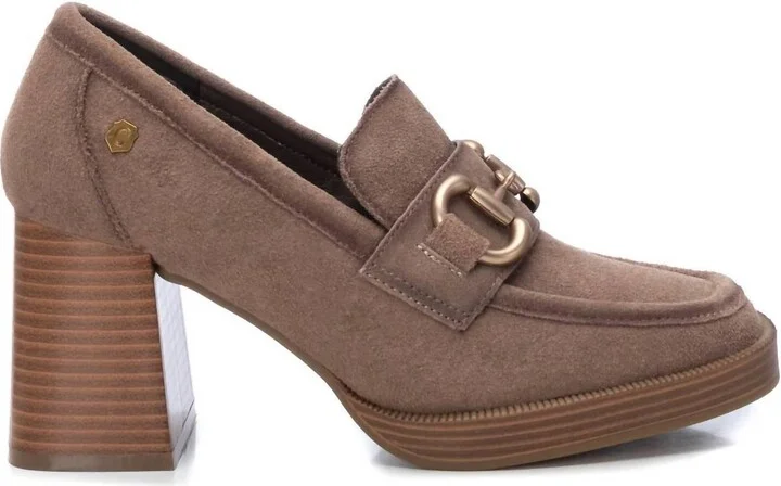 Women's Suede Heeled Loafers In Camel
