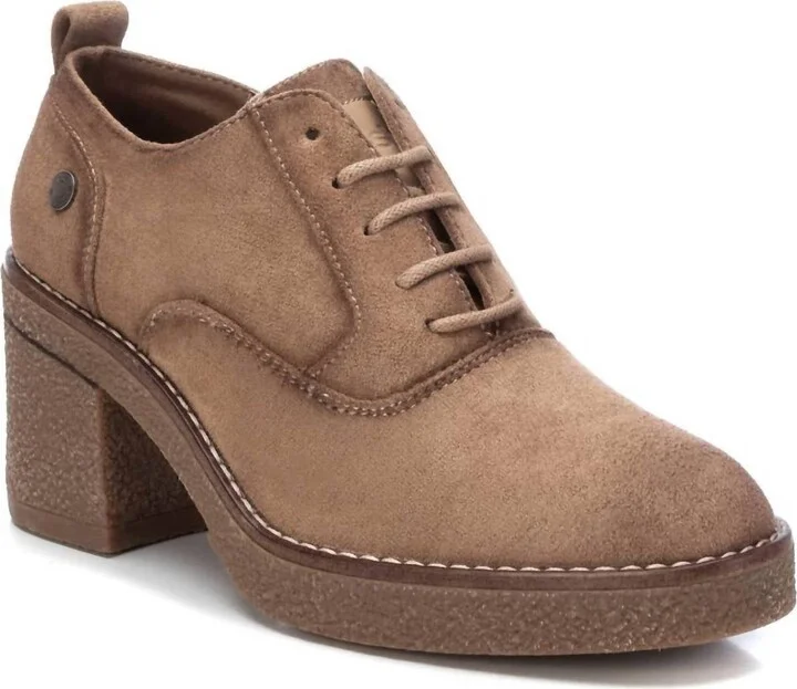 Women's Suede Heeled Oxfords In Taupe