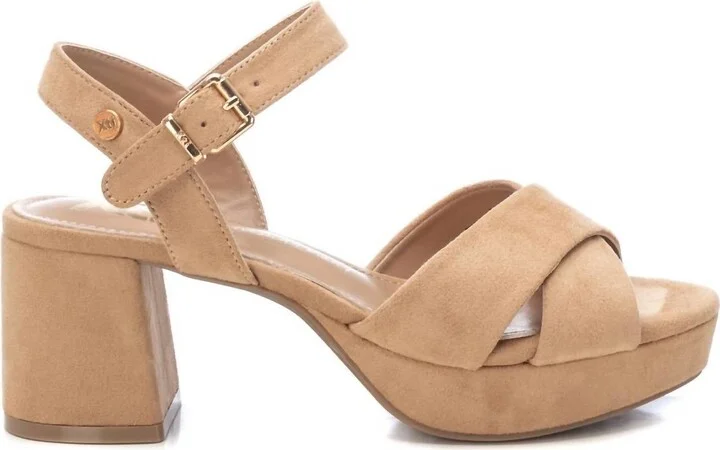 Women's Suede Heeled Platform Sandals In Beige