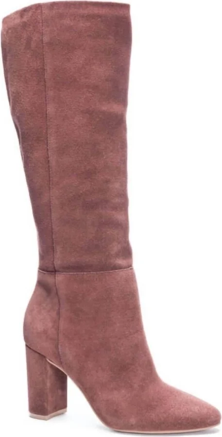 Women's Suede Knee High Boots In Red