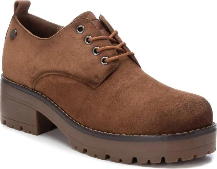 Women's Suede Lace-Up Oxfords In Camel